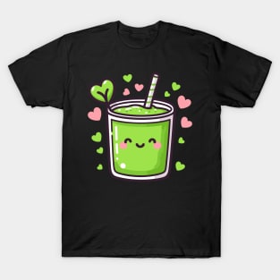 Cute Kawaii Green Smoothie Drink with Hearts | Vegan Design for Kawaii Lovers T-Shirt